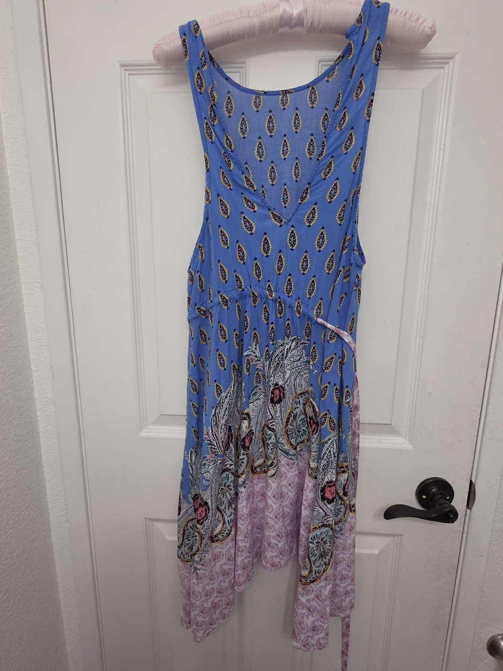 Blue & Pink Paisley V-Neck Sleeveless Dress - Picture 7 of 9
